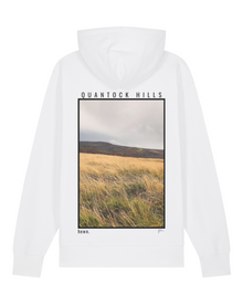  Womens Relaxed-Fit White Hoodie With Quantock Hills Back-Print