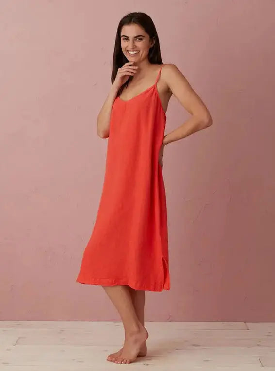 Hot Coral Alice 100% Linen Cami Nightie The Secret Linen Store