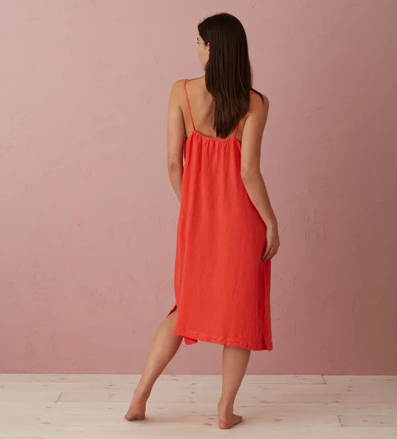 Hot Coral Alice 100% Linen Cami Nightie The Secret Linen Store