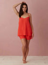 Hot Coral Lara 100% Linen Cami Top The Secret Linen Store