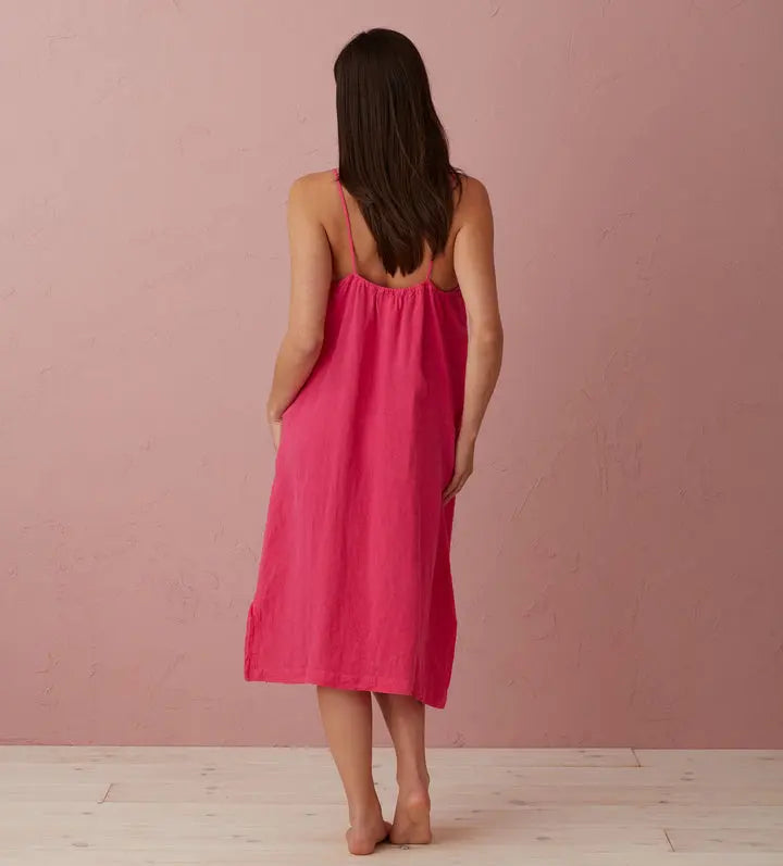 Hot Pink Alice 100% Linen Cami Nightie The Secret Linen Store