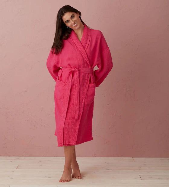 Hot Pink Layla 100% Linen Robe The Secret Linen Store