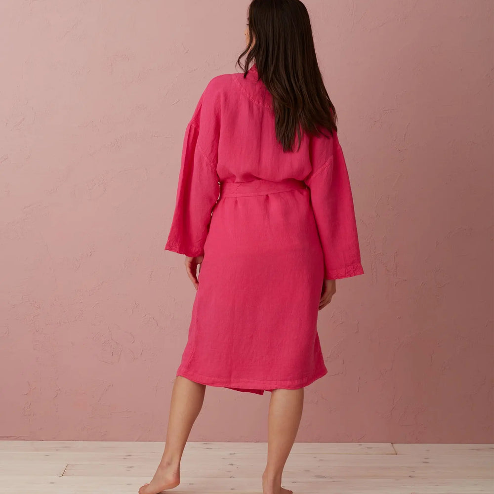 Hot Pink Layla 100% Linen Robe The Secret Linen Store