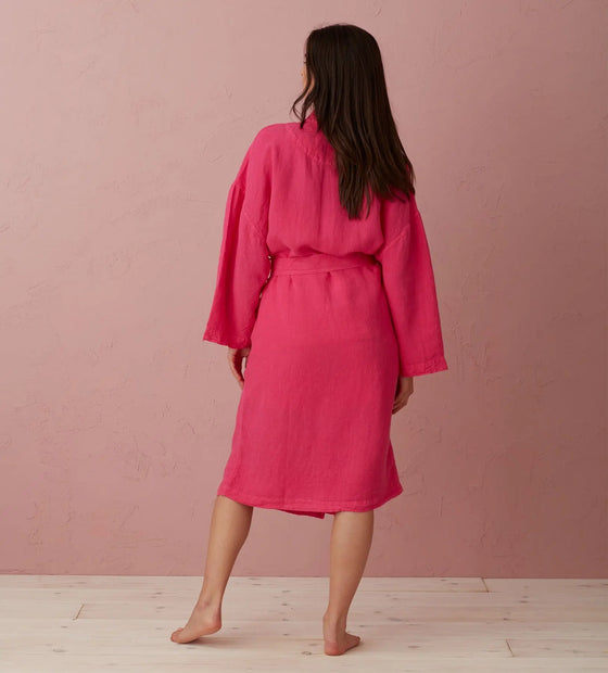 Hot Pink Layla 100% Linen Robe The Secret Linen Store