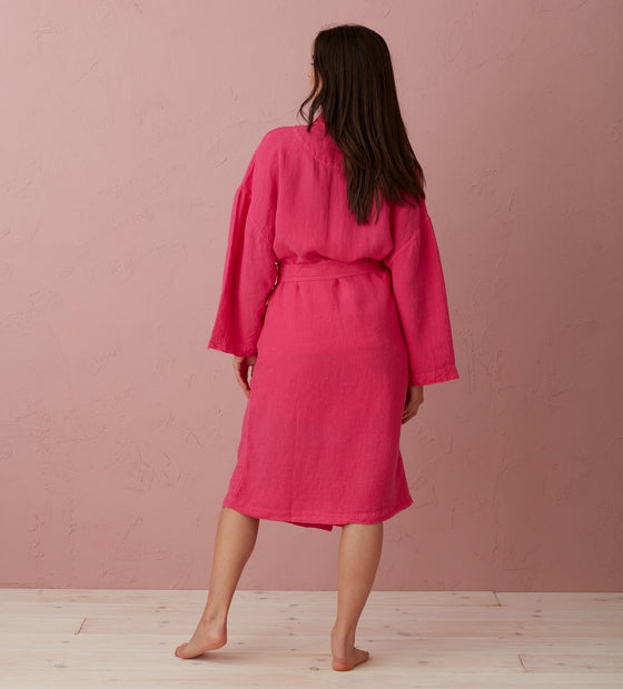 Hot Pink Layla 100% Linen Robe The Secret Linen Store