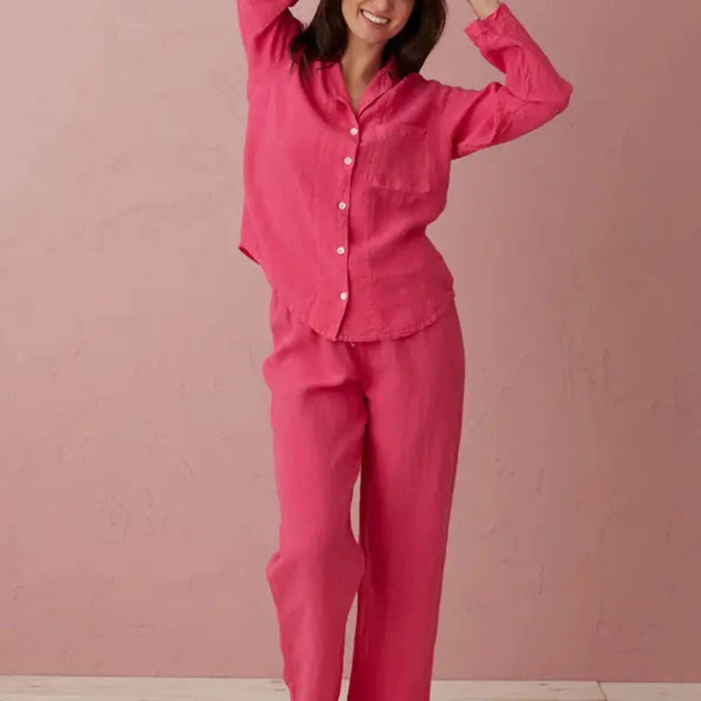 Hot Pink Polly 100% Linen Pyjama Top The Secret Linen Store