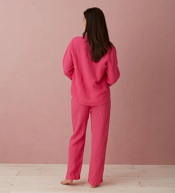 Hot Pink Polly 100% Linen Pyjama Top The Secret Linen Store