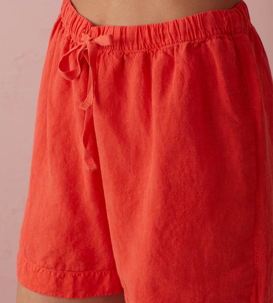 Hot Coral Evie 100% Linen Shorts The Secret Linen Store