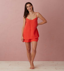  Hot Coral Evie 100% Linen Shorts The Secret Linen Store