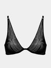 I.D. Line Deep Plunge Underwired Fine Mesh Bra Black NOKAYA