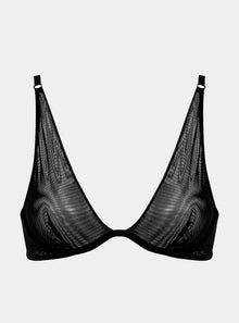  I.D. Line Deep Plunge Underwired Fine Mesh Bra Black NOKAYA