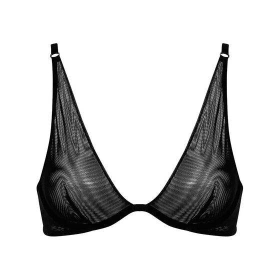 I.D. Line Deep Plunge Underwired Fine Mesh Bra Black NOKAYA