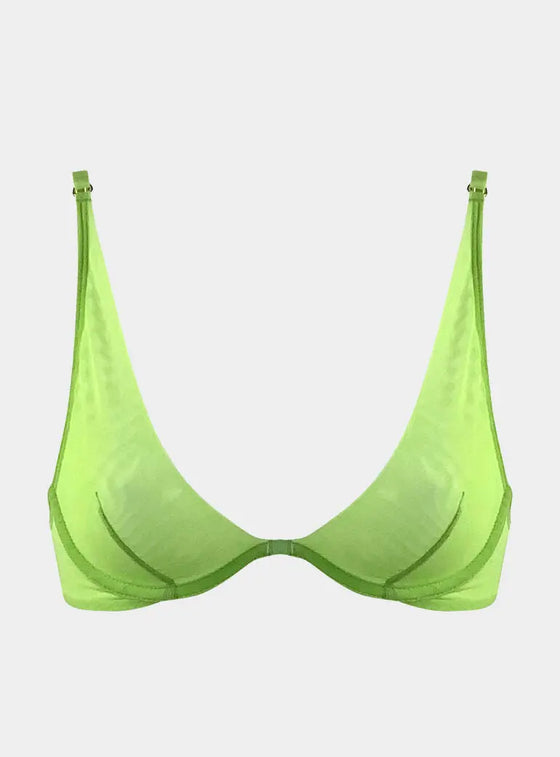 I.D. Line Deep Plunge Underwired Fine Mesh Bra Green NOKAYA