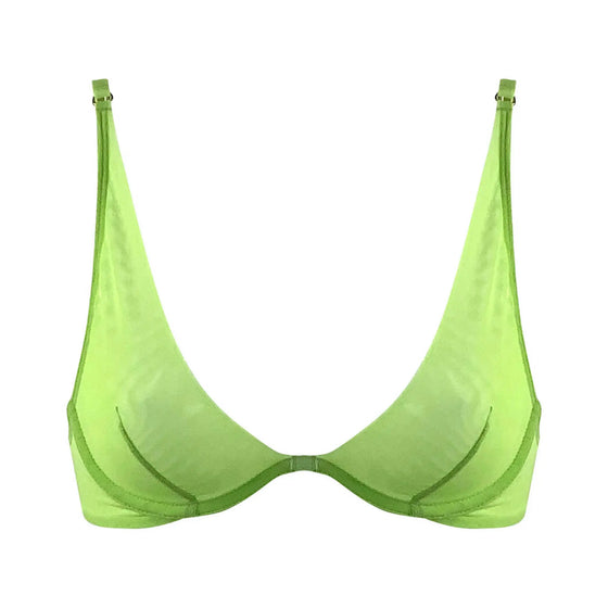 I.D. Line Deep Plunge Underwired Fine Mesh Bra Green NOKAYA