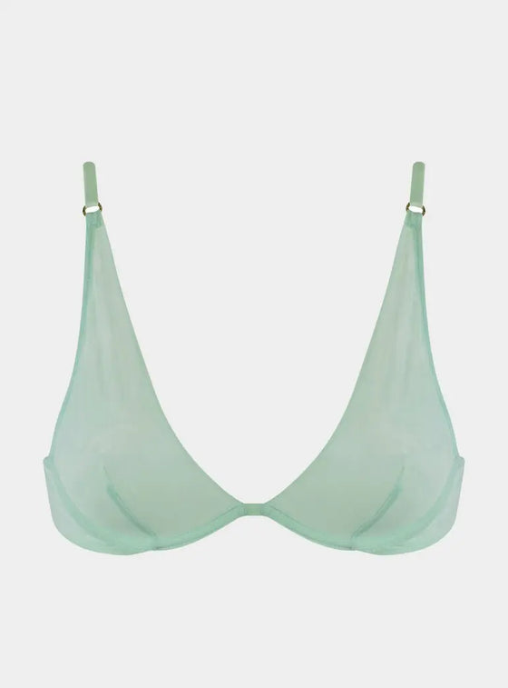 I.D. Line Deep Plunge Underwired Fine Mesh Bra Mint Cream NOKAYA