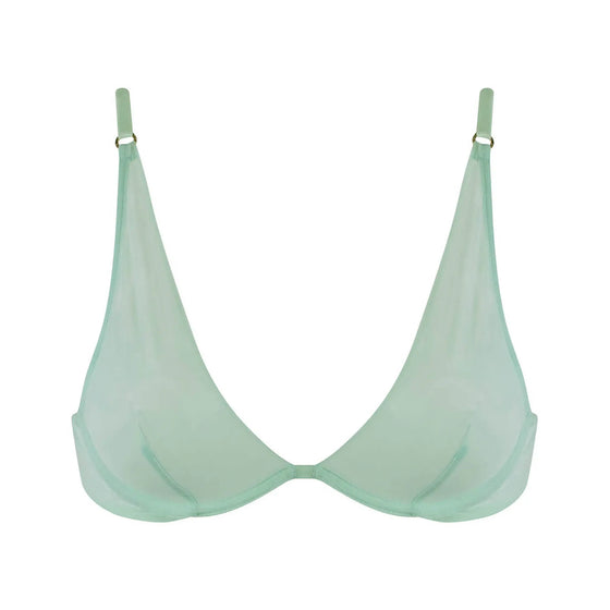 I.D. Line Deep Plunge Underwired Fine Mesh Bra Mint Cream NOKAYA