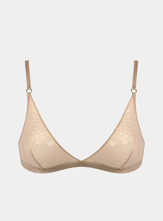 I.D. Line Deep Plunge Underwired Fine Mesh Bra Nude NOKAYA