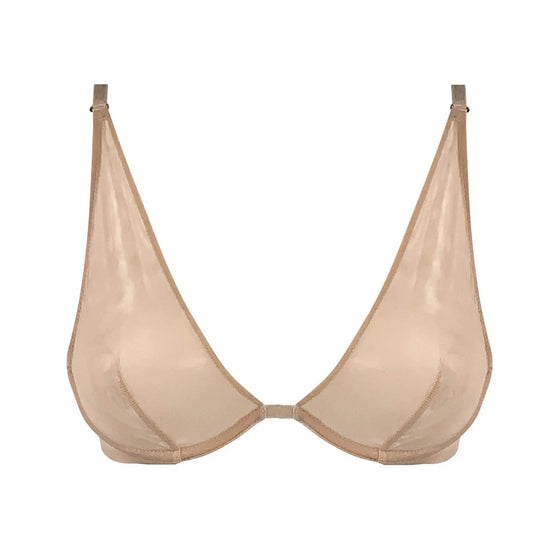 I.D. Line Deep Plunge Underwired Fine Mesh Bra Nude NOKAYA