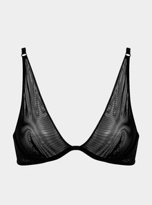  I.D. Line Deep Plunge Underwired Fine Mesh Bra Black NOKAYA