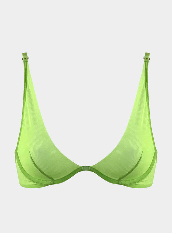 I.D. Line Deep Plunge Underwired Fine Mesh Bra Green NOKAYA