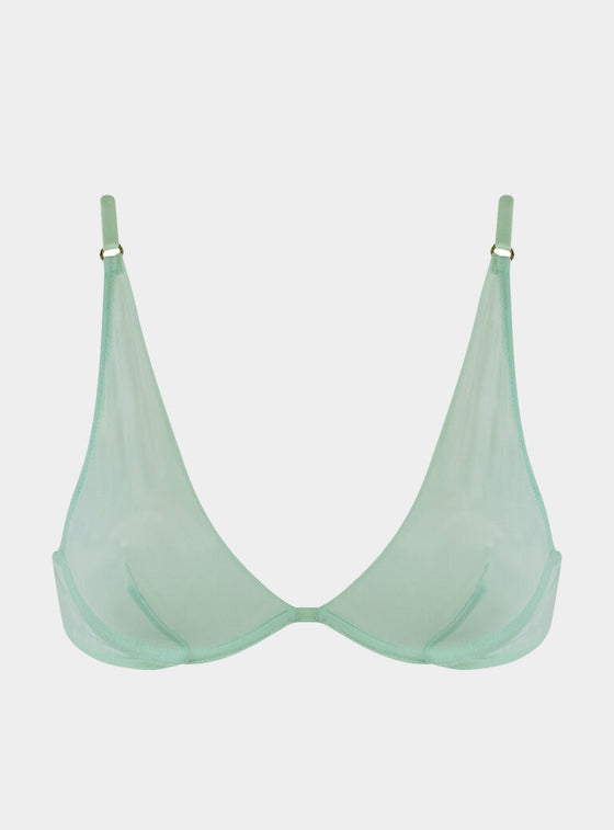 I.D. Line Deep Plunge Underwired Fine Mesh Bra Mint Cream NOKAYA