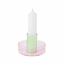  Tapered Candle Holder, Pink & Green Glass