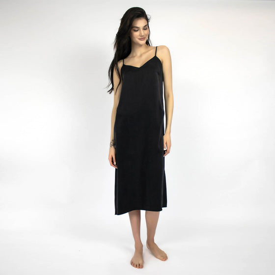 Silk Dreamscape Long Slip Dress Black