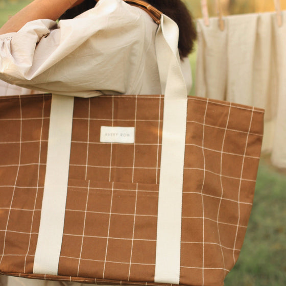 Canvas Tote Bag - Window Pane, Pecan