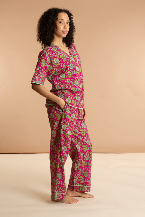 Fuchsia Freesia Women's Floral Cotton Pyjamas inara