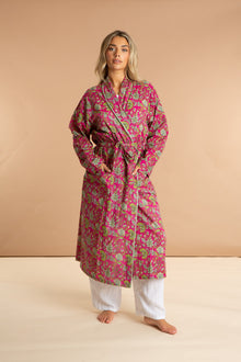  Fuchsia Freesia Women's Floral Cotton Robe inara