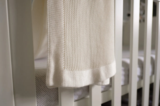 Large Knitted White/Ivory Bamboo Baby Blanket The Bamboo Baby Company