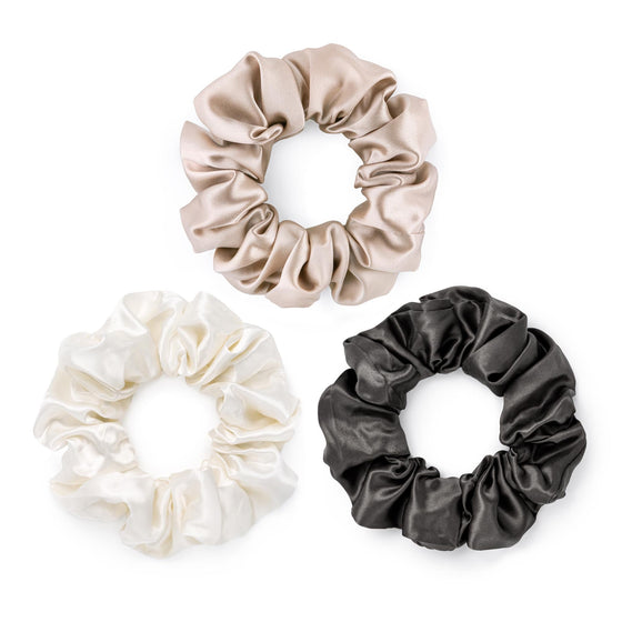 3 Large Silk Scrunchies - Neutrals Silk Works London