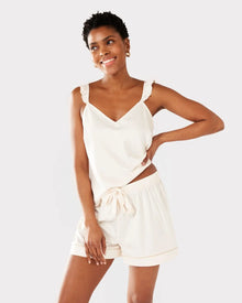  Ivory Satin Frill Trim Cami Short Pyjama Set Chelsea Peers