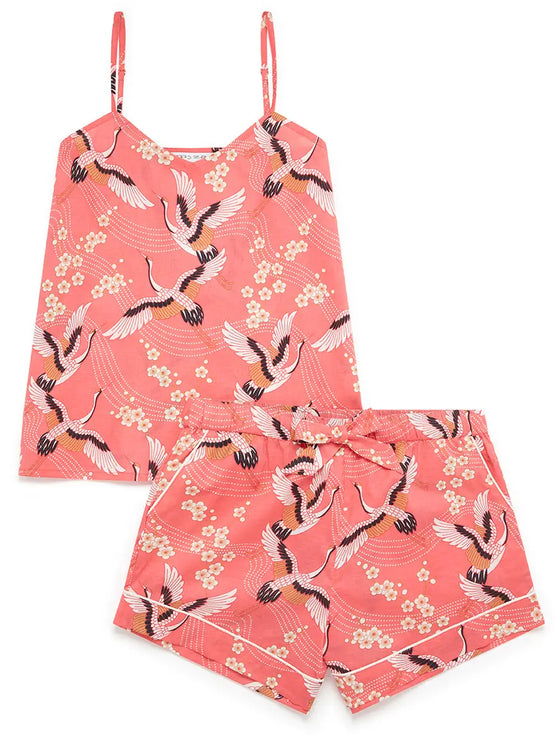 Japanese Crane on Coral Women's Cami Organic Cotton Short Set Myza