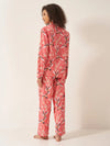 Japanese Crane on Coral Women's Long Sleeve Organic Cotton Pyjama Trouser Set Myza