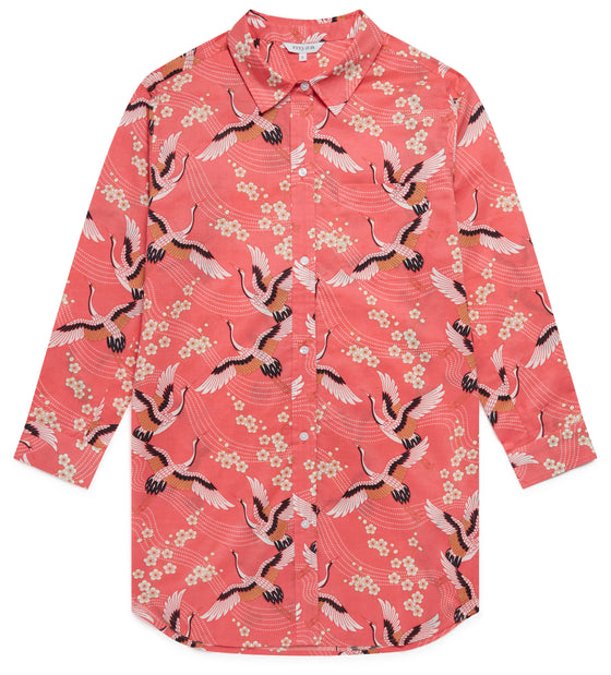 Japanese Crane on Coral Women's Organic Cotton Nightshirt Myza