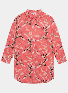  Japanese Crane on Coral Women's Organic Cotton Nightshirt Myza