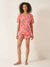 Japanese Crane on Coral Women's Short Sleeve Organic Cotton Pyjama Short Set Myza