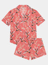 Japanese Crane on Coral Women's Short Sleeve Organic Cotton Pyjama Short Set Myza