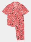 Japanese Crane on Coral Women's Short Sleeve Organic Cotton Pyjama Trouser Set Myza