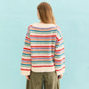 Jasmine Wide Sleeve v Neck Striped Jumper - Off White Cara & The Sky