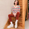 Jasmine Wide Sleeve v Neck Striped Jumper - Off White Cara & The Sky