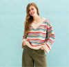 Jasmine Wide Sleeve v Neck Striped Jumper - Off White Cara & The Sky