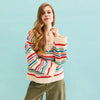 Jasmine Wide Sleeve v Neck Striped Jumper - Off White Cara & The Sky