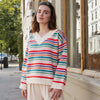 Jasmine Wide Sleeve v Neck Striped Jumper - Off White Cara & The Sky