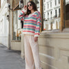 Jasmine Wide Sleeve v Neck Striped Jumper - Off White Cara & The Sky