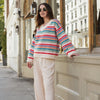 Jasmine Wide Sleeve v Neck Striped Jumper - Off White Cara & The Sky