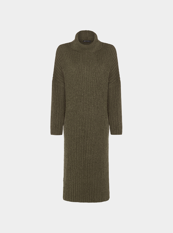 Joey Roll Neck Midi Dress - Khaki