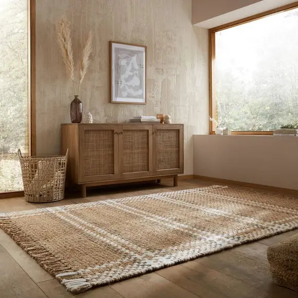 Jute Basketweave Checked Rug Dunelm