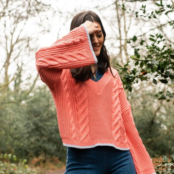 Katrina Cable v Neck Jumper - Coral Cara & The Sky